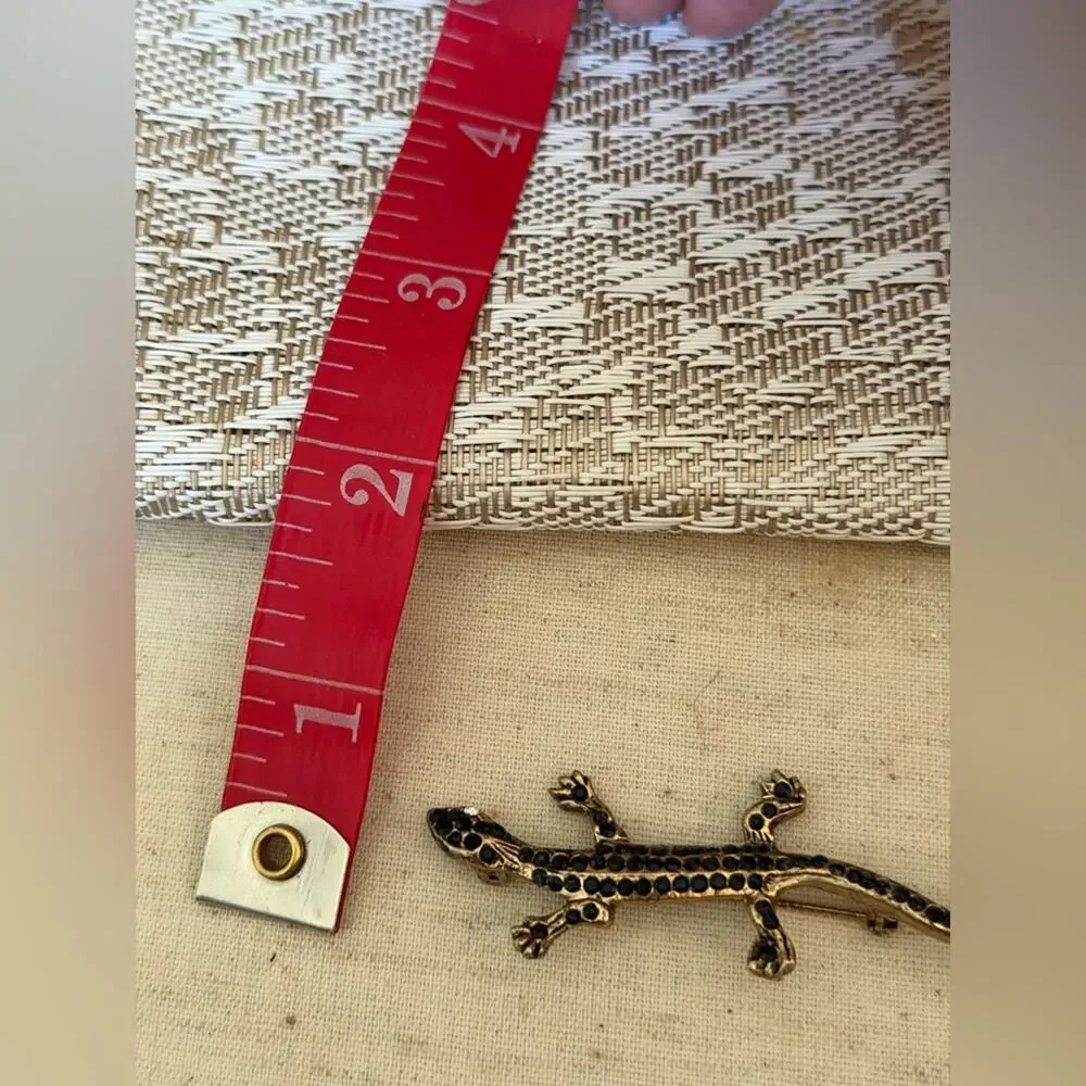vintage Gold and Black rhinestone Lizard Brooch